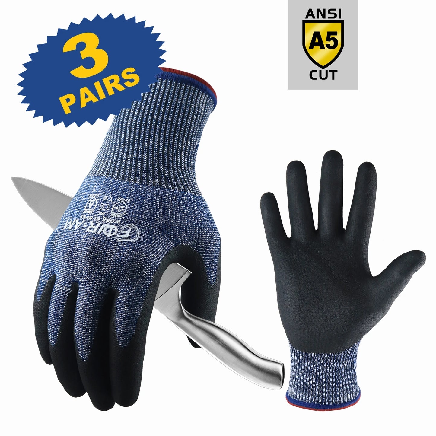 Level 5 Cut-Resistant Gloves – Heavy Duty, Nitrile Grip (1/3 Pair)
