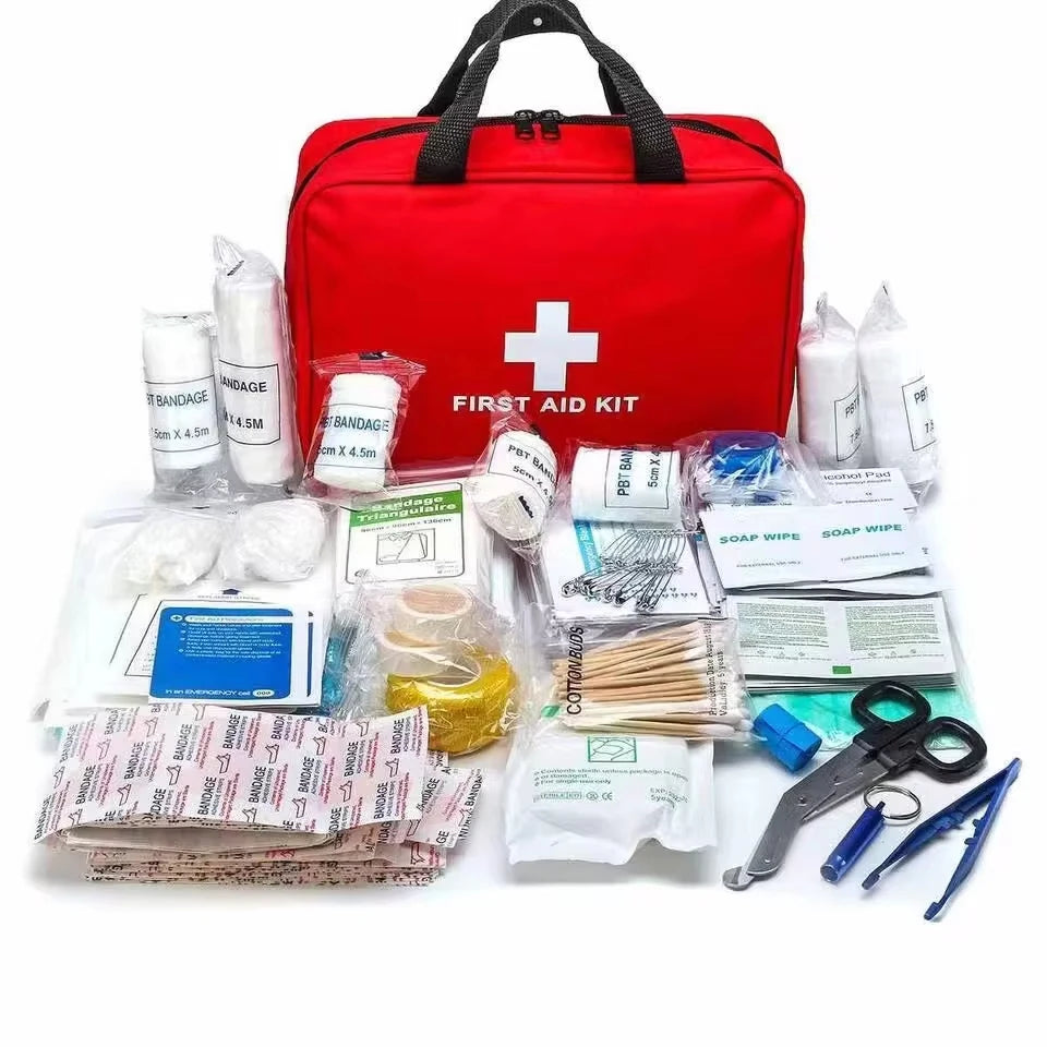 184-piece portable first aid kit with medical supplies for hiking and camping