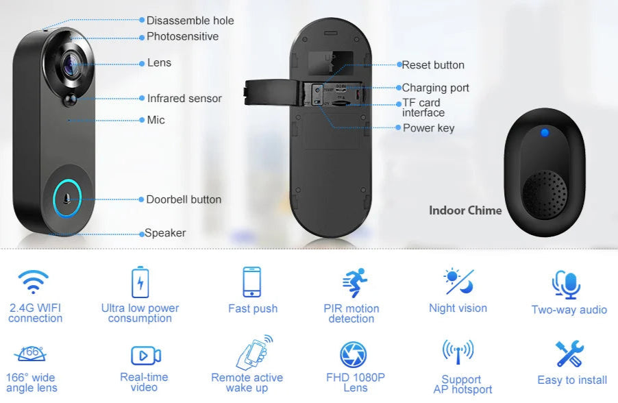 1080P Wireless Video Doorbell – WiFi, Motion & Night Vision