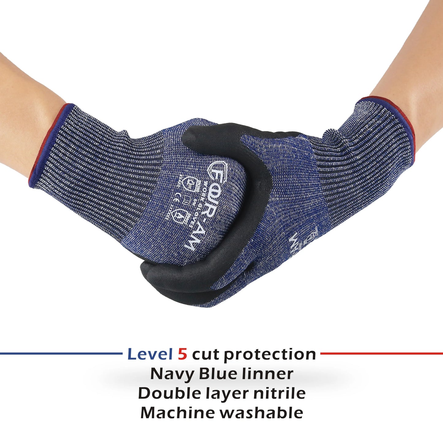 Level 5 Cut-Resistant Gloves – Heavy Duty, Nitrile Grip (1/3 Pair)
